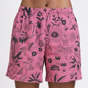 Hot Cotton Marc Ware Shorts Women's Pink Tribal Print Linen Shorts Size Medium